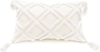 12x20 Boho White Tassel Lumbar Pillow Cover Tufted Chenille Cushion Case 1PC Cover Only