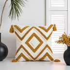2Pcs 18x18 Yellow Tassel Tufted Embroidered Boho Throw Pillow Covers