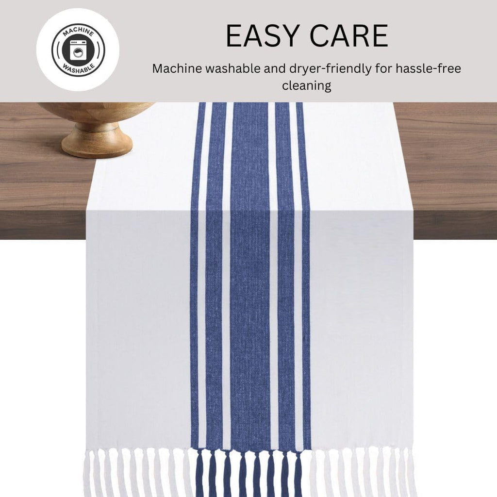 14x90 Inch Blue Vintage Farmhouse 100% Cotton Table Runner