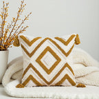 2Pcs 18x18 Yellow Tassel Tufted Embroidered Boho Throw Pillow Covers