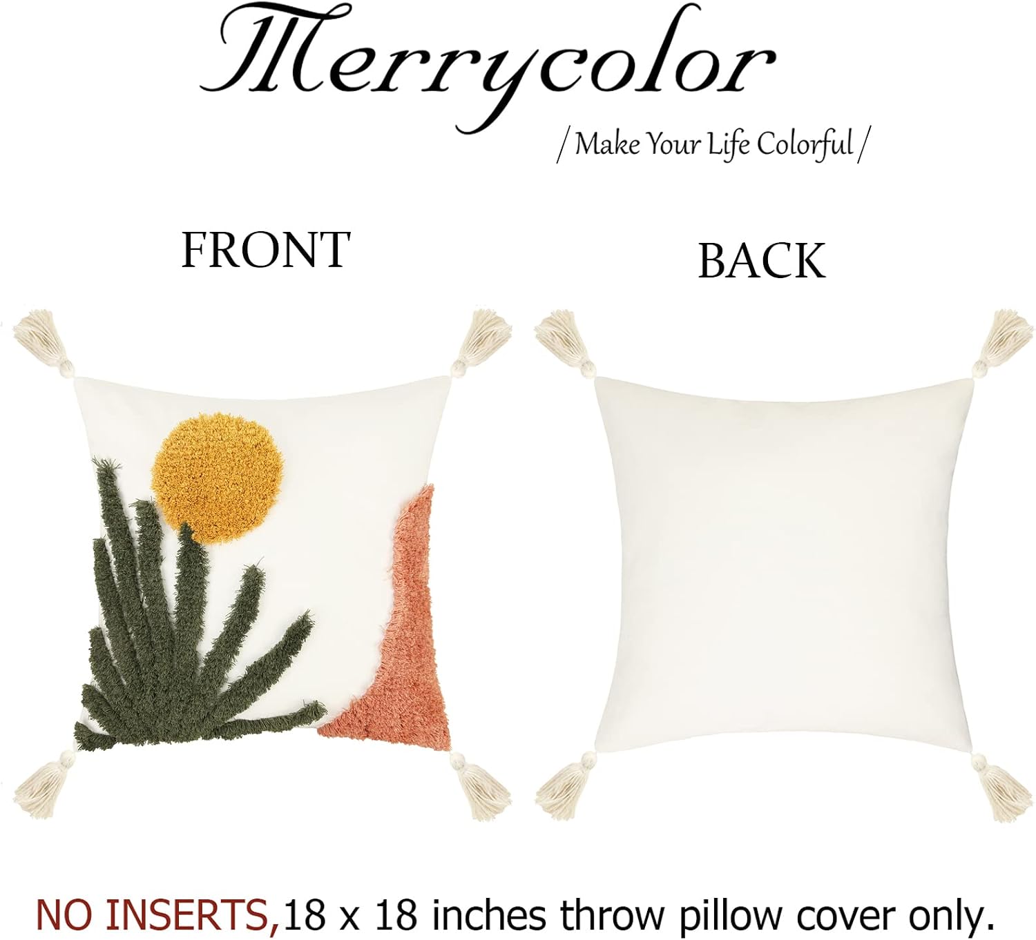 Merrycolor 1Pc 18x18 Tufted Tassel Plant Leaf Boho Throw Pillow Cover