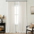 2 Panels 102 Inch Cream Pinch Pleat Linen Light Filtering Farmhouse Curtains with Hooks Rings