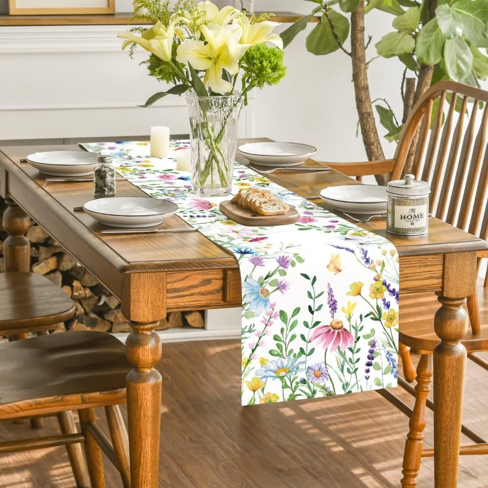 Artoid Mode 13x72 Inch Daisy Eucalyptus Floral Summer Table Runner