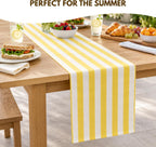 Folkulture 72 Inch Yellow White Striped Cotton Farmhouse Table Runner