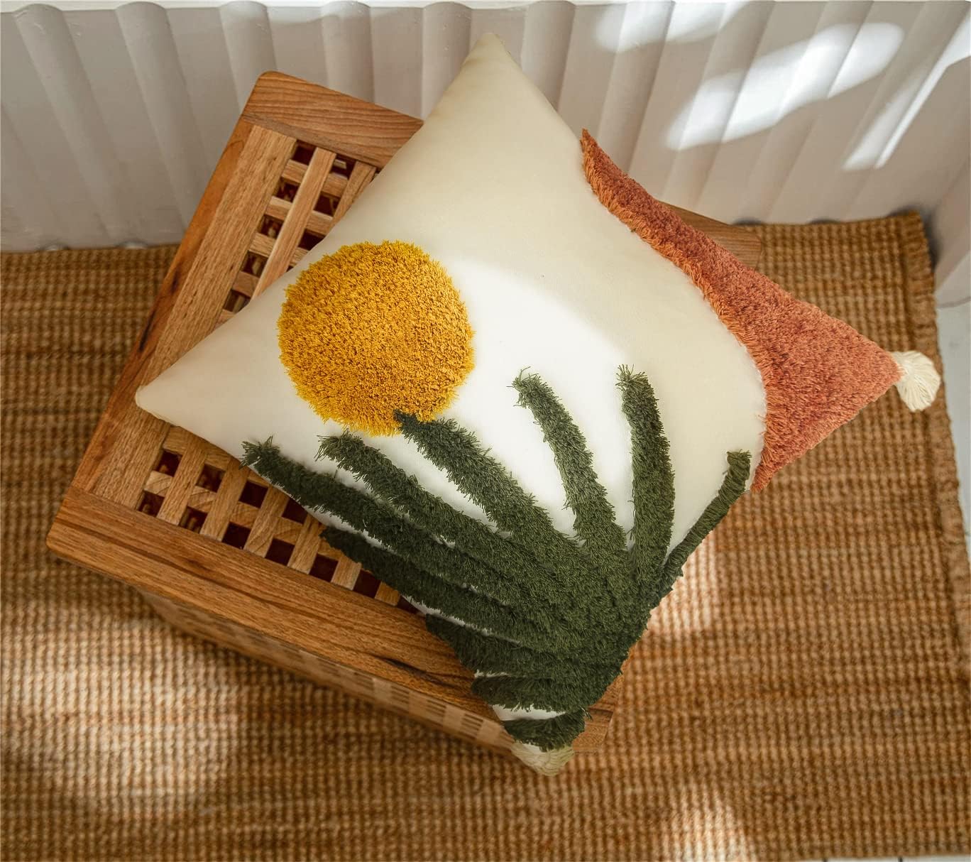 Merrycolor 1Pc 18x18 Tufted Tassel Plant Leaf Boho Throw Pillow Cover