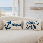 12x20 Inch Navy Blue Stay Salty Tufted Embroidery Coastal Lumbar Pillow Cover 1PC Cover Only