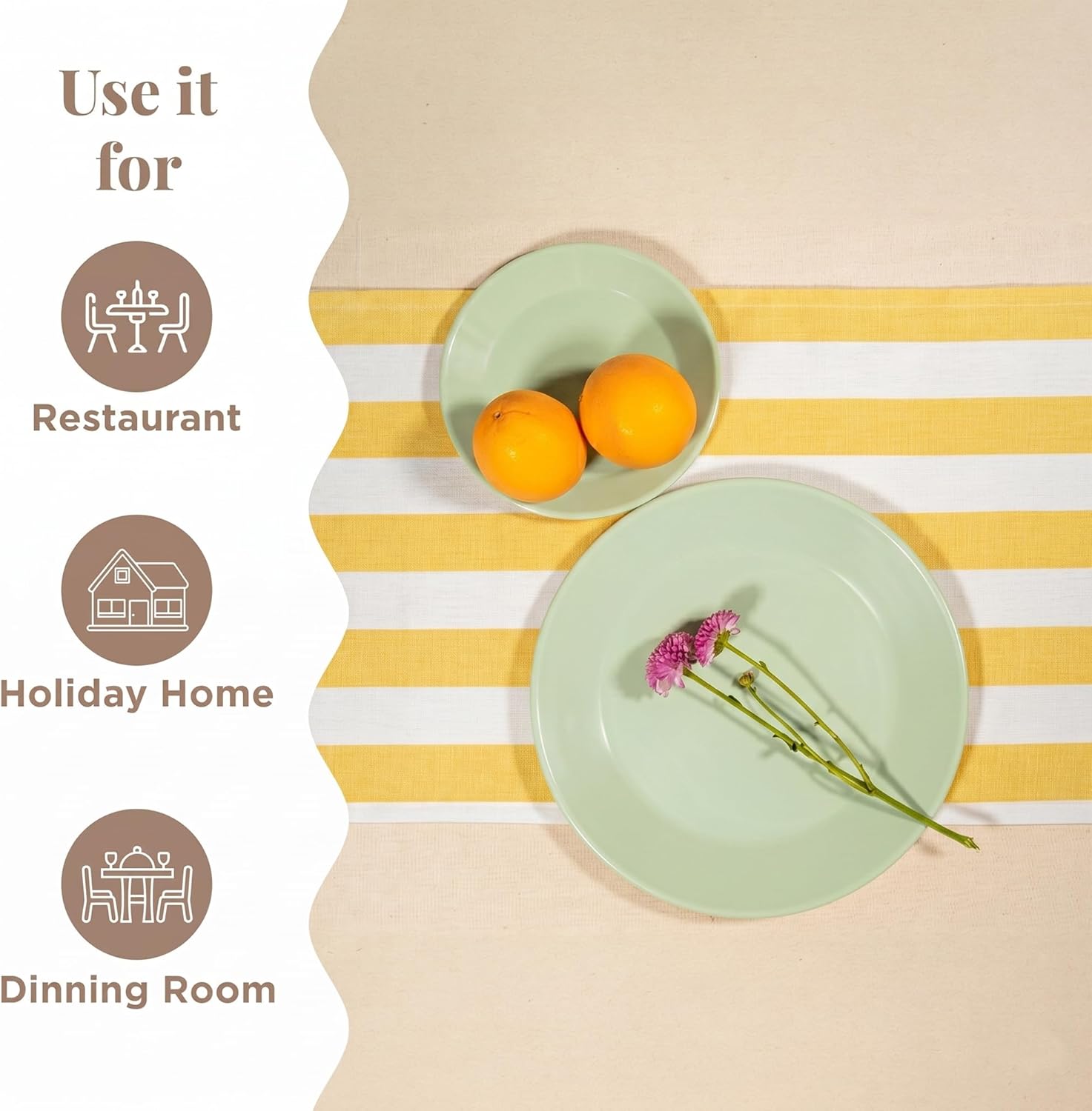 Folkulture 72 Inch Yellow White Striped Cotton Farmhouse Table Runner