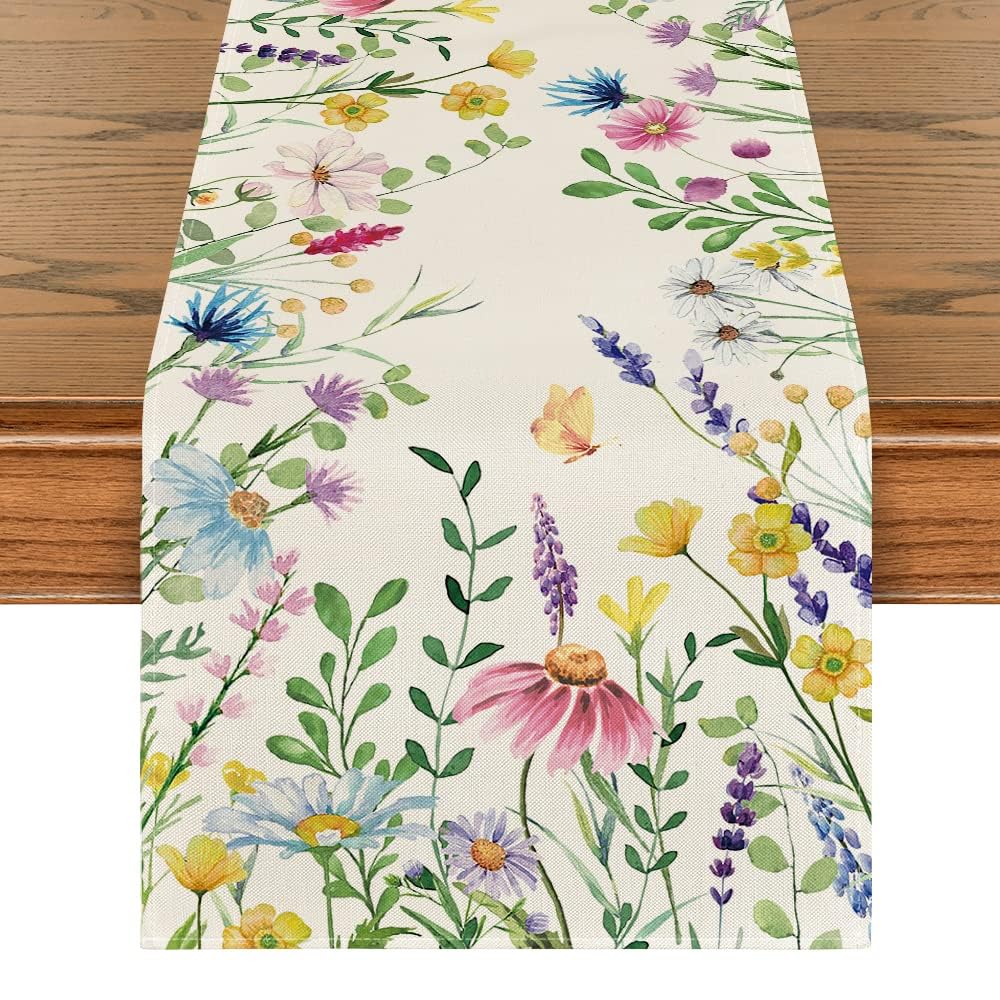 Artoid Mode 13x72 Inch Daisy Eucalyptus Floral Summer Table Runner