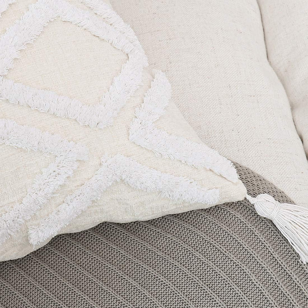 12x20 Boho White Tassel Lumbar Pillow Cover Tufted Chenille Cushion Case 1PC Cover Only