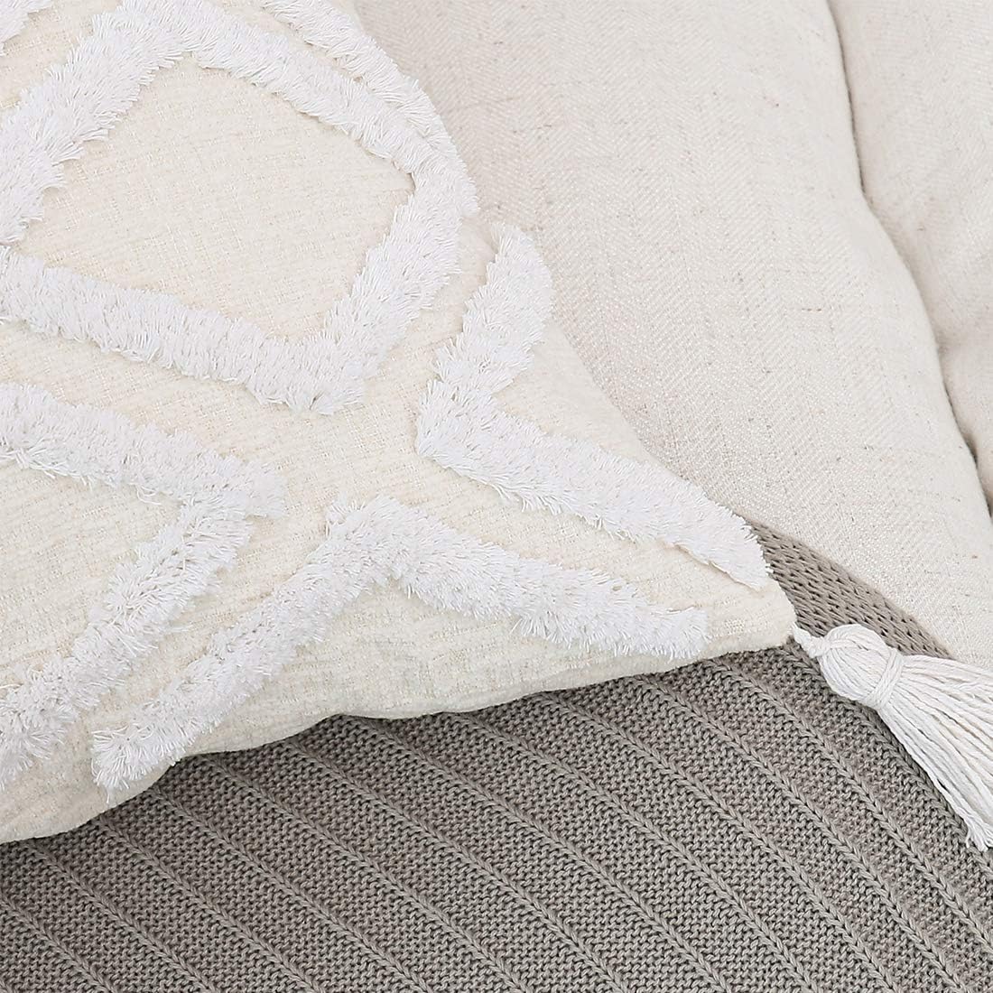 12x20 Boho White Tassel Lumbar Pillow Cover Tufted Chenille Cushion Case 1PC Cover Only