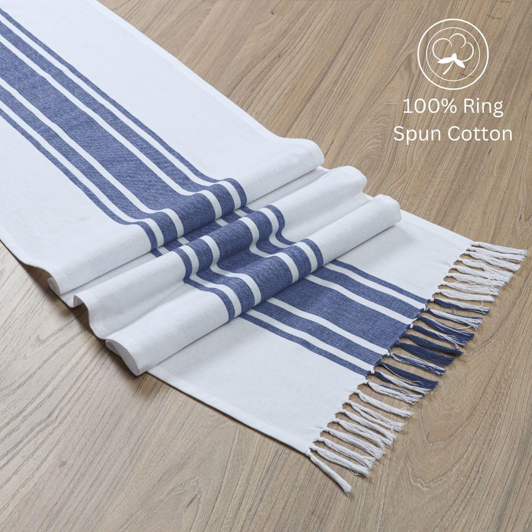 14x90 Inch Blue Vintage Farmhouse 100% Cotton Table Runner