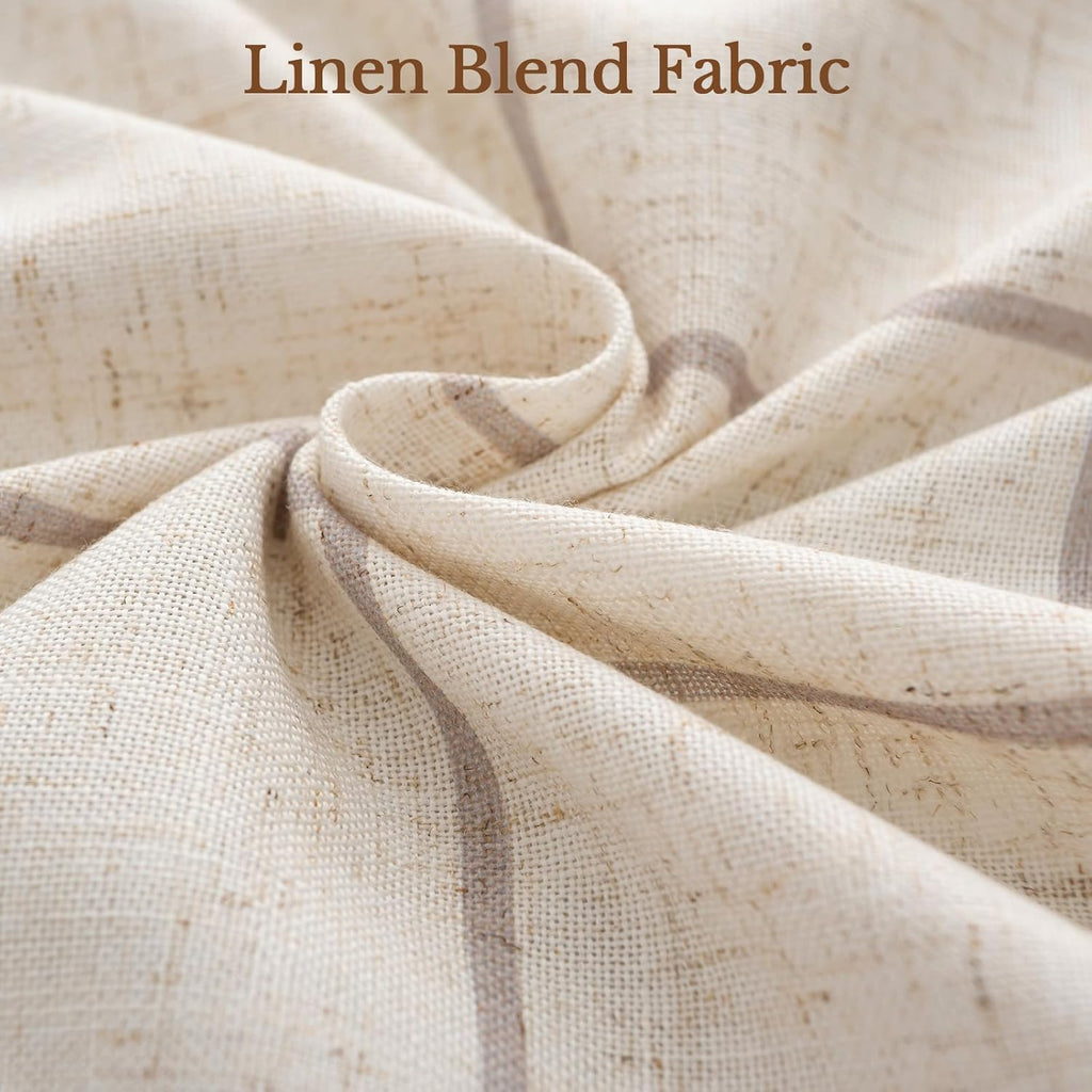 2 Panels 90 Inch Brown Plaid Pinch Pleated Linen Thermal Blackout Curtains