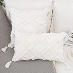 12x20 Boho White Tassel Lumbar Pillow Cover Tufted Chenille Cushion Case 1PC Cover Only