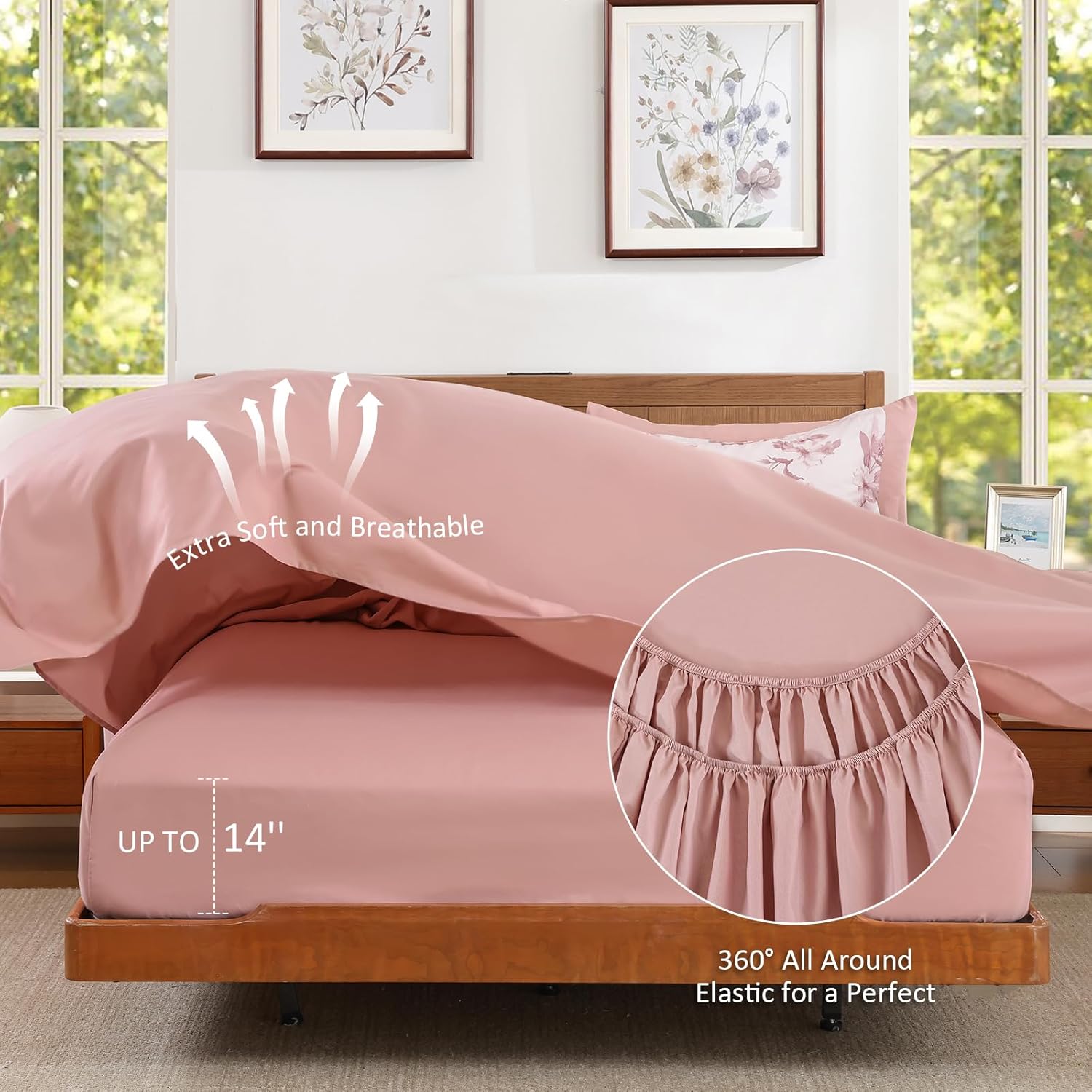 7-Piece Queen Pink Watercolor Floral All Season Lightweight Bed in a Bag Comforter Set