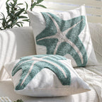 2Pcs 18x18 Tufted Starfish Coastal Beach Canvas Throw Pillow Covers