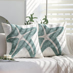 2Pcs 18x18 Tufted Starfish Coastal Beach Canvas Throw Pillow Covers