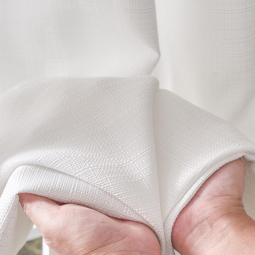 2 Panels 84 Inch White Linen Textured Grommet Light Filtering Curtains