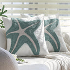 2Pcs 18x18 Tufted Starfish Coastal Beach Canvas Throw Pillow Covers
