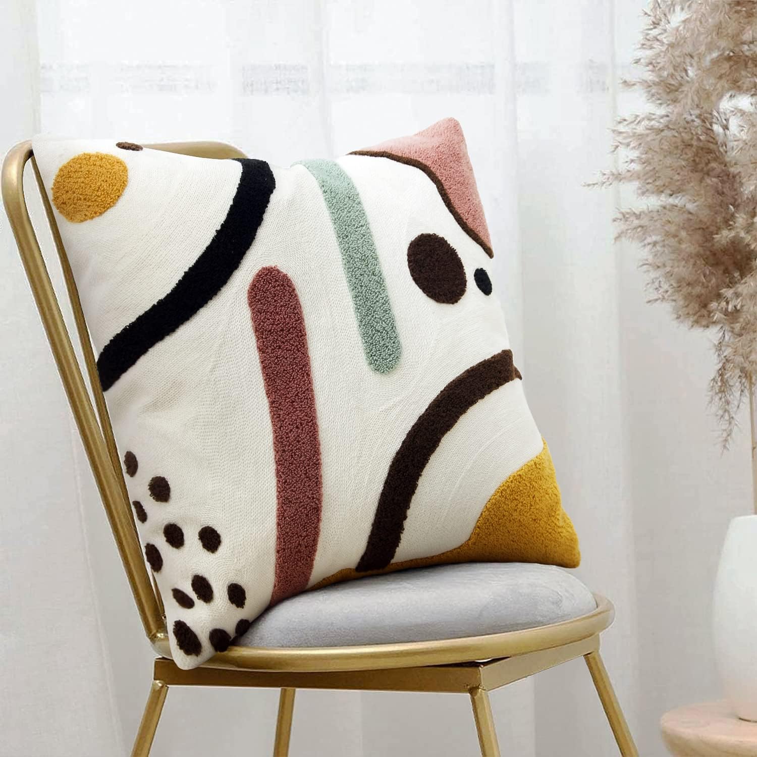 1PC 18x18 Tufted Abstract Line Art Boho Throw Pillow Cover