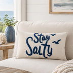 12x20 Inch Navy Blue Stay Salty Tufted Embroidery Coastal Lumbar Pillow Cover 1PC Cover Only