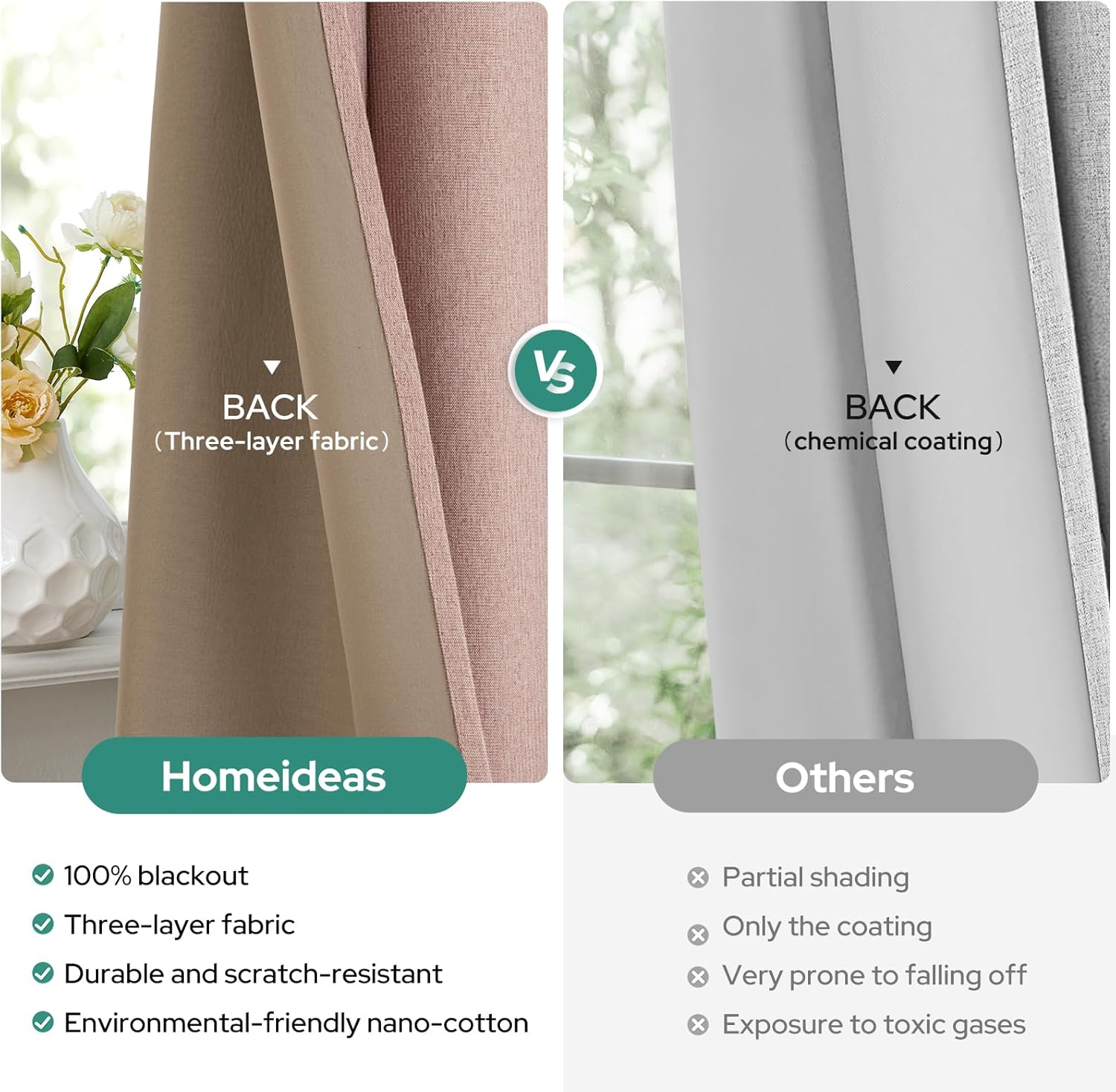 63 Inch Blush Pink Faux Linen 100% Blackout Grommet Curtains 2 Panels