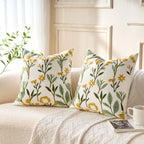2Pcs 18x18 Green Floral Embroidered Tufted Farmhouse Throw Pillow Covers