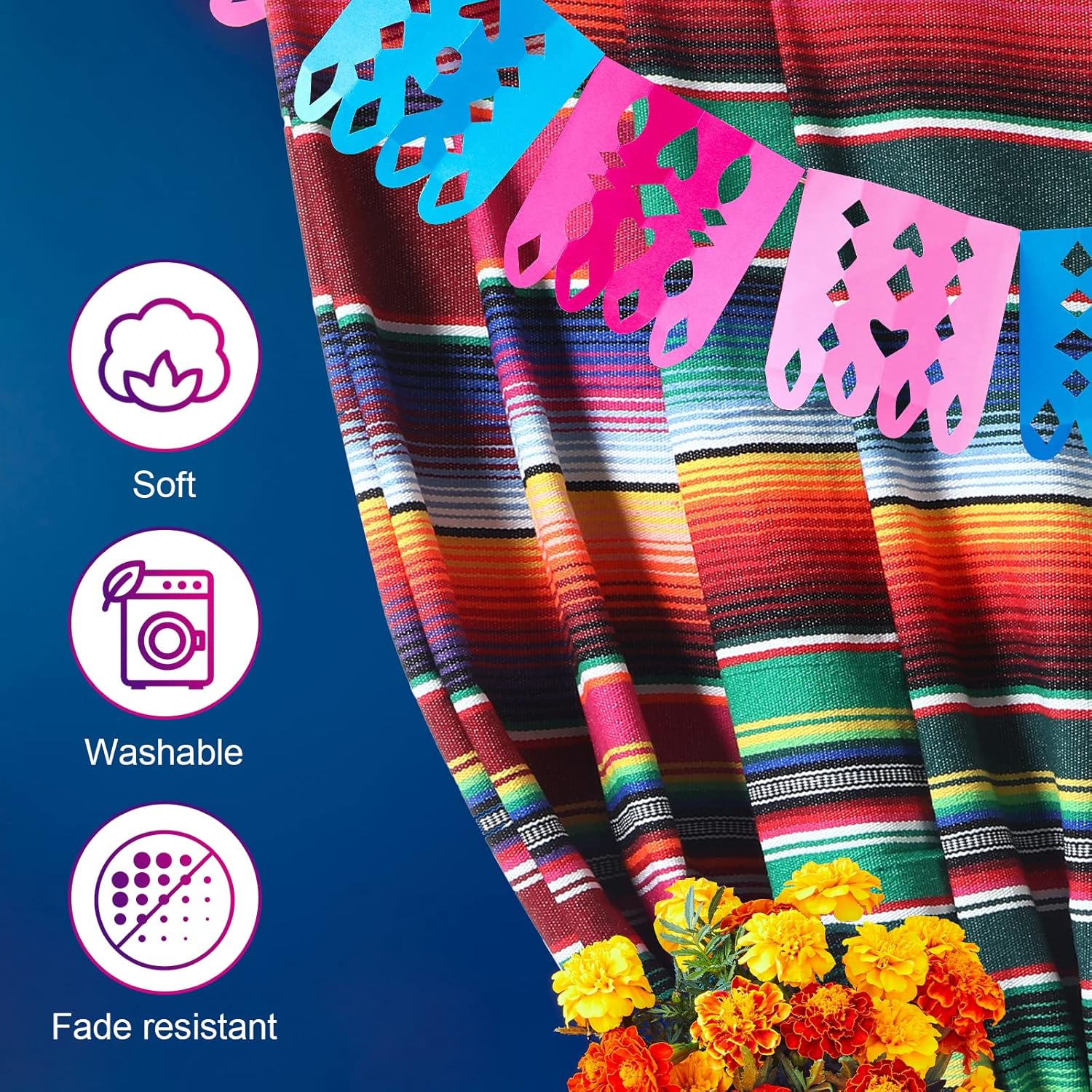 12Pcs 14x84 Inch Colorful Striped Mexican Serape Table Runners for Fiesta Party