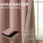 63 Inch Blush Pink Faux Linen 100% Blackout Grommet Curtains 2 Panels