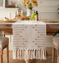13x90 Inch Taupe Beige Tassel Woven Cotton Boho Farmhouse Table Runner