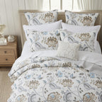 3-Piece King Cotton Reversible Floral Quilt Set Taupe Blue Cream