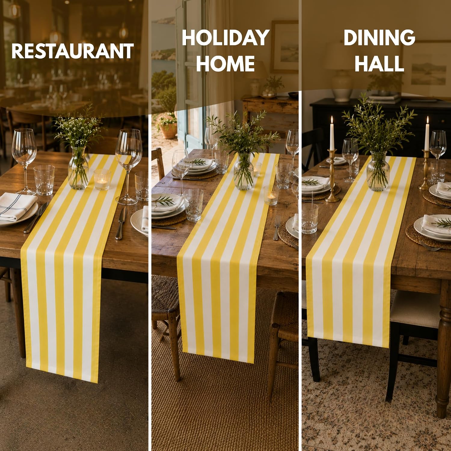 Folkulture 72 Inch Yellow White Striped Cotton Farmhouse Table Runner