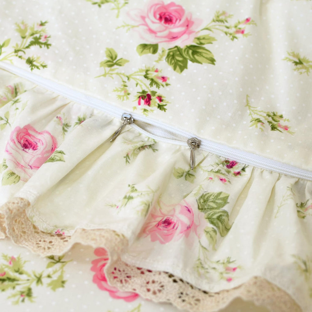 3-Piece Full Rosette Floral Lace Ruffle Princess Duvet Cover Bedding Set for Girls