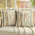 2Pcs 20x20 Rust Blue Yellow Tufted Striped Chenille Boho Farmhouse Pillow Covers