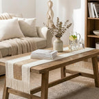 OurWarm 12x72 Inch Macrame Burlap Woven Boho Farmhouse Table Runner