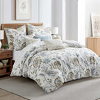 3-Piece King Cotton Reversible Floral Quilt Set Taupe Blue Cream