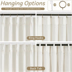 2 Panels 102 Inch Cream Pinch Pleat Linen Light Filtering Farmhouse Curtains with Hooks Rings