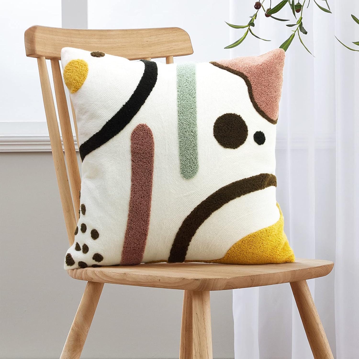 1PC 18x18 Tufted Abstract Line Art Boho Throw Pillow Cover