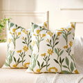 2Pcs 18x18 Green Floral Embroidered Tufted Farmhouse Throw Pillow Covers