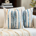 Aeckself 2Pcs 18x18 Sky Blue Striped Tufted Chenille Boho Farmhouse Pillow Covers