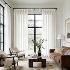 2 Panels 102 Inch Cream Pinch Pleat Linen Light Filtering Farmhouse Curtains with Hooks Rings