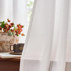 2 Panels 84 Inch White Linen Textured Grommet Light Filtering Curtains