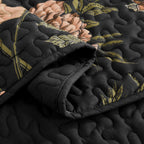 3-Piece King Black Botanical Bird Pattern Lightweight Quilt Coverlet Set
