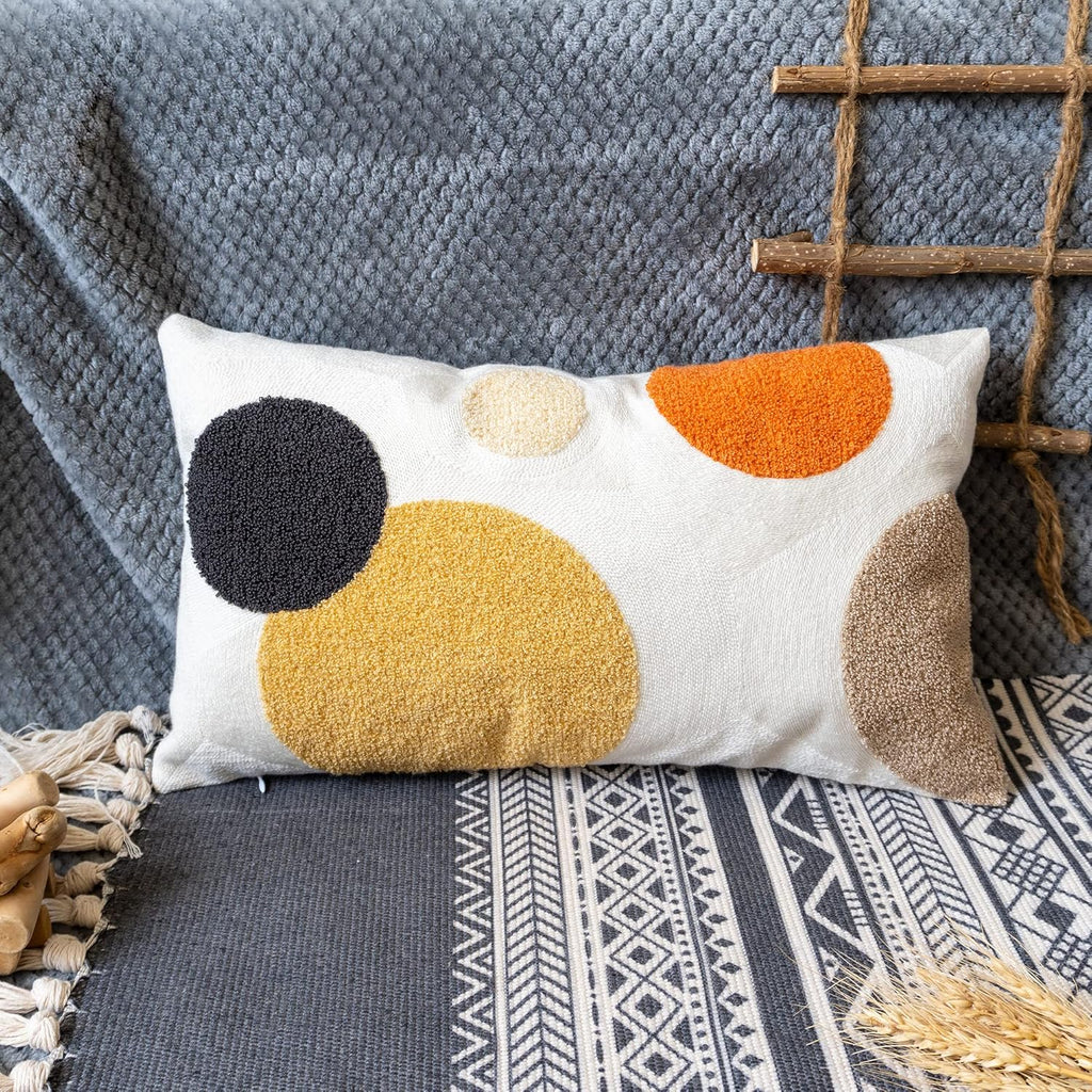 12x20 Inch Yellow Orange Tufted Abstract Boho Mid Century Lumbar Pillow Cover 1PC