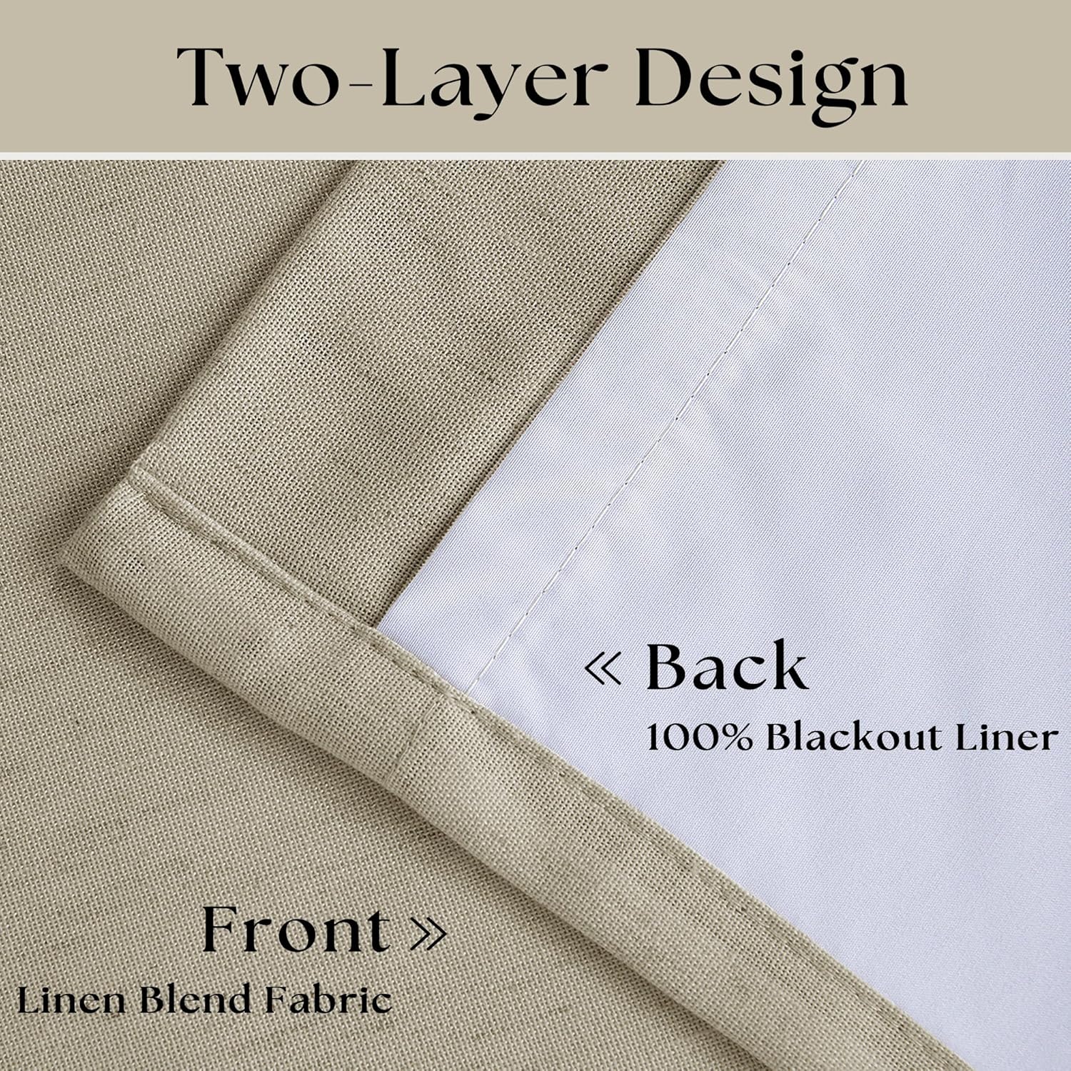 2 Panels 108 Inch Taupe Pinch Pleat Linen Blackout Farmhouse Curtains