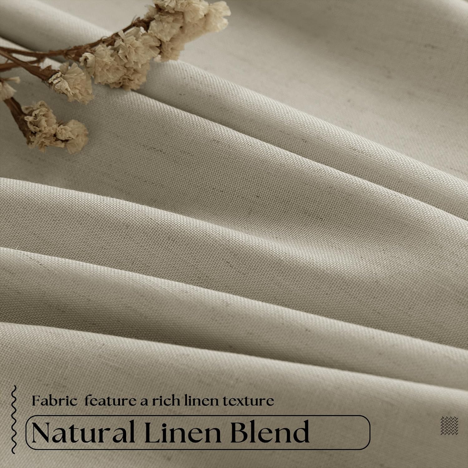 2 Panels 108 Inch Taupe Pinch Pleat Linen Blackout Farmhouse Curtains
