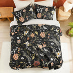 3-Piece King Black Botanical Bird Pattern Lightweight Quilt Coverlet Set