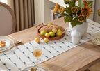 Caflife 90 Inch Blue Beige Tassel Woven Cotton Boho Farmhouse Table Runner
