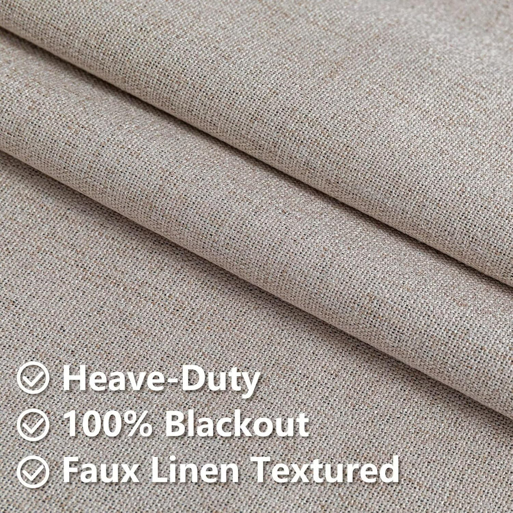 2 Panels 52x84 Inch Beige Faux Linen Thermal 100% Blackout Back Tab Rod Pocket Curtains