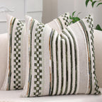 2Pcs 18x18 Dark Green Tufted Chenille Striped Boho Farmhouse Pillow Covers
