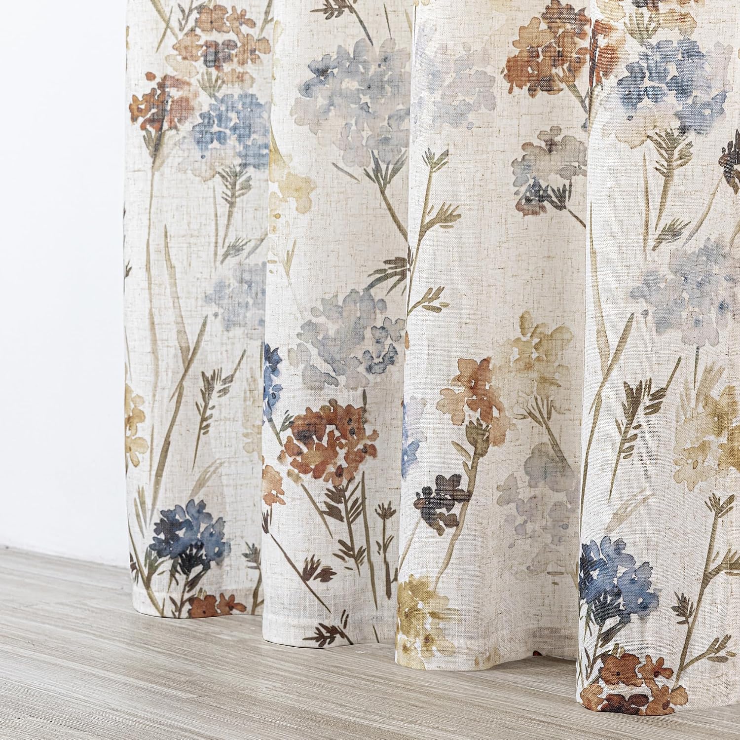 2 Panels 52x84 Inch Yellow Floral Linen Grommet Semi Sheer Farmhouse Curtains